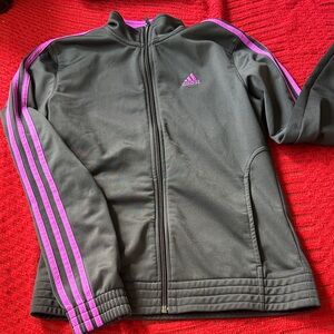 Adidas Kids Jacket in Black with Pink Stripes